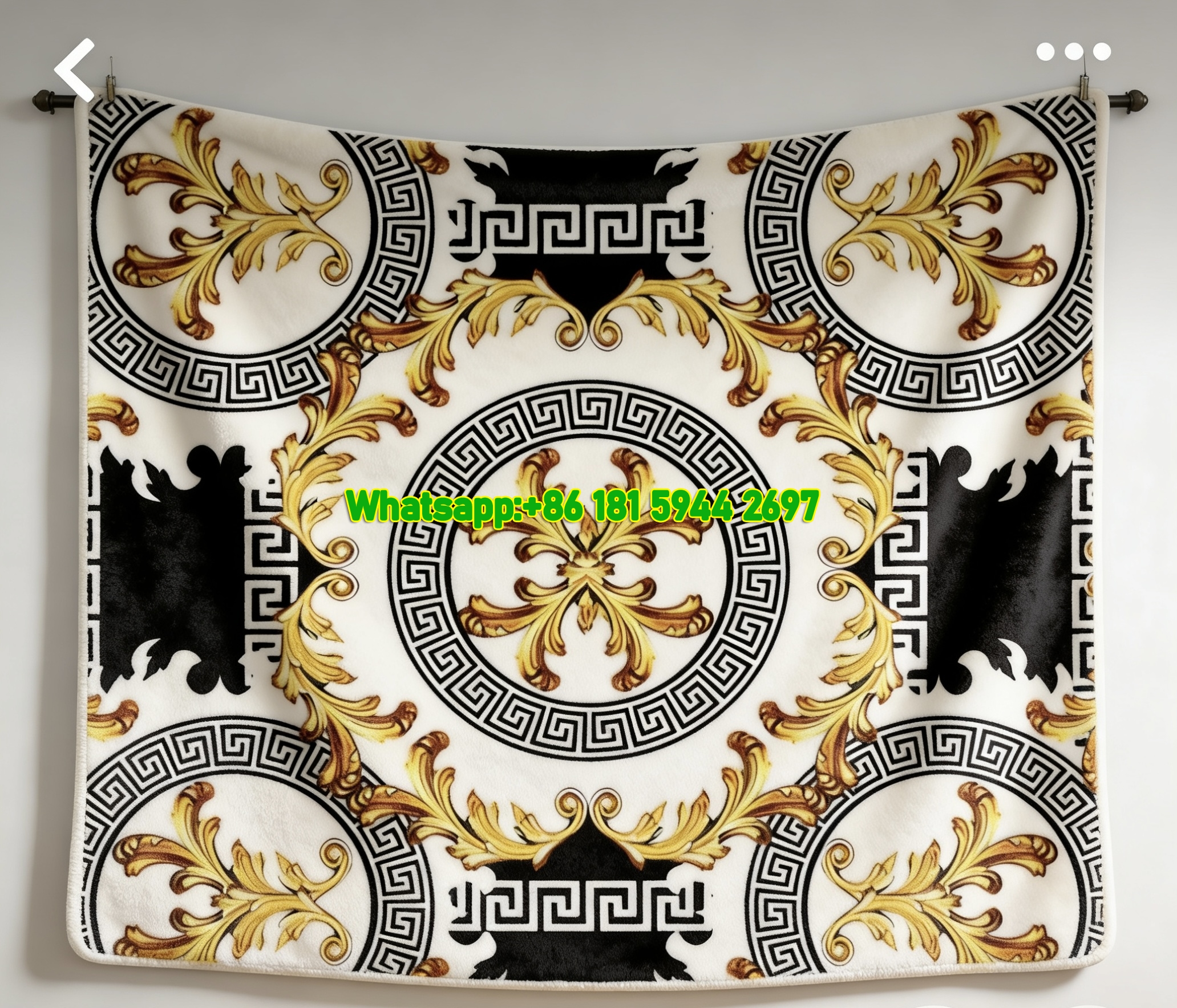 Versace Black White and Gold Baroque Pattern Flannel Throw Blanket IMG_1503